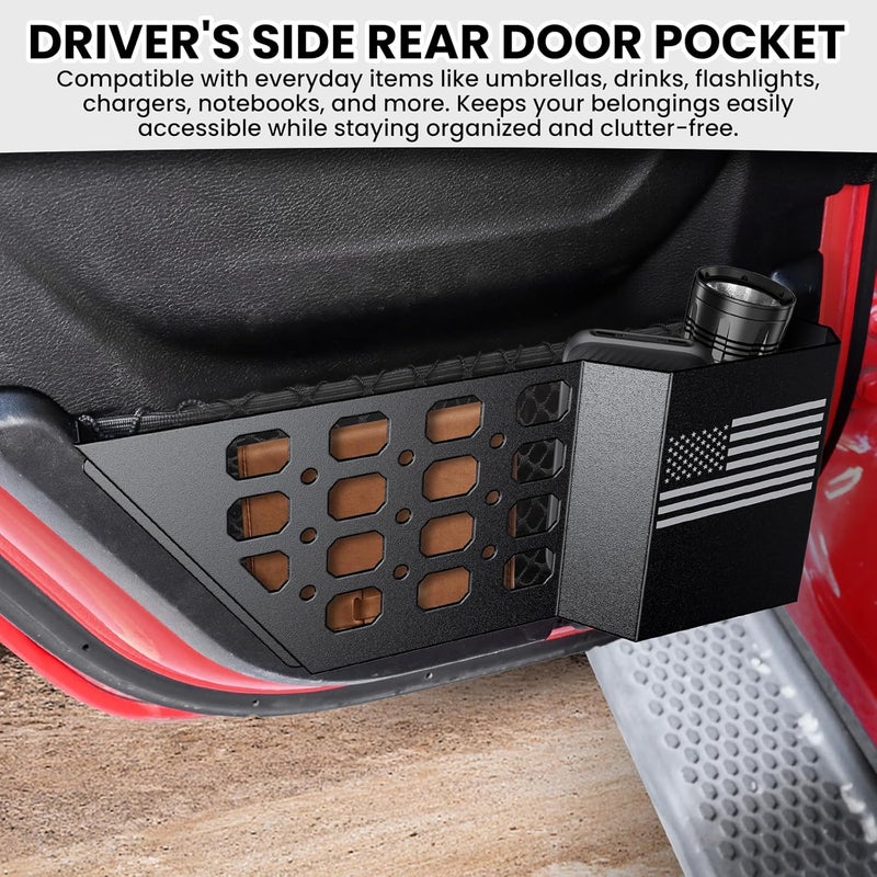 DIAMOOKY Metal Rear Door Pocket Storage Box for Jeep Wrangler JL JLU 4XE 2018-2026 & Gladiator JT 2020-2023 2023 2024 2025 2026 Accessories Door Storage Organizer Molle Panels, Flag, 2PCS - Image 2